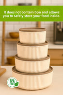 Set of 12 Striped Round Storage Containers Beige