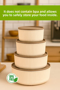 Set of 12 Striped Round Storage Containers Beige