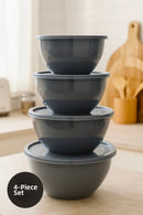 Set of 4 Round Bowls Anthracite | 1L, 1.5L, 2.3L, 3.3L | Multi-Purpose Kitchen Storage Container with Lid