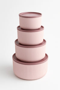 Set of 4 Round Storage Containers Pink |   2.5L 1.5L 0.80L 0.45L |   Microwave and Freezer Compatible