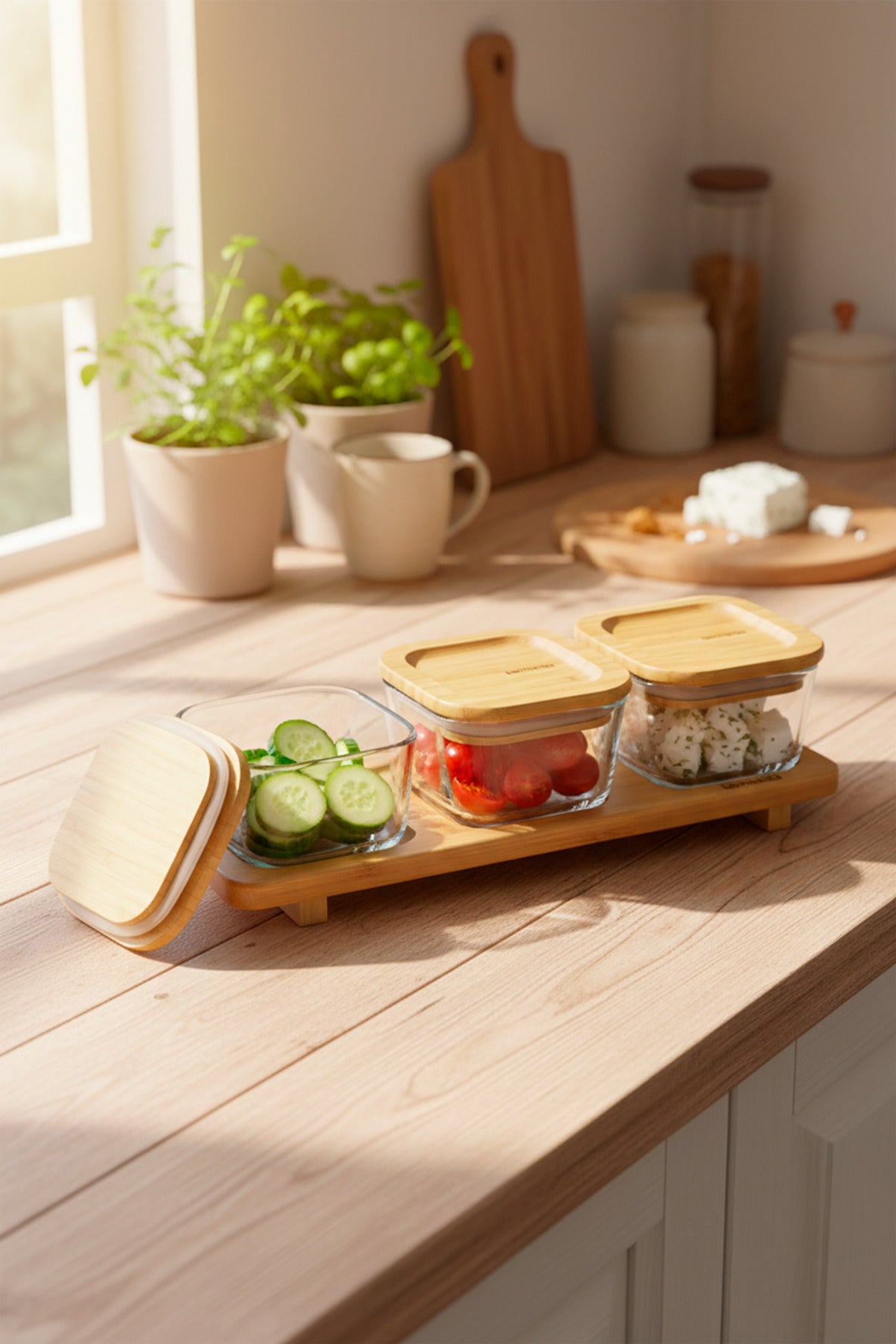 xBernardo Lunaya 3 Piece Bamboo Stand Breakfast Set Small