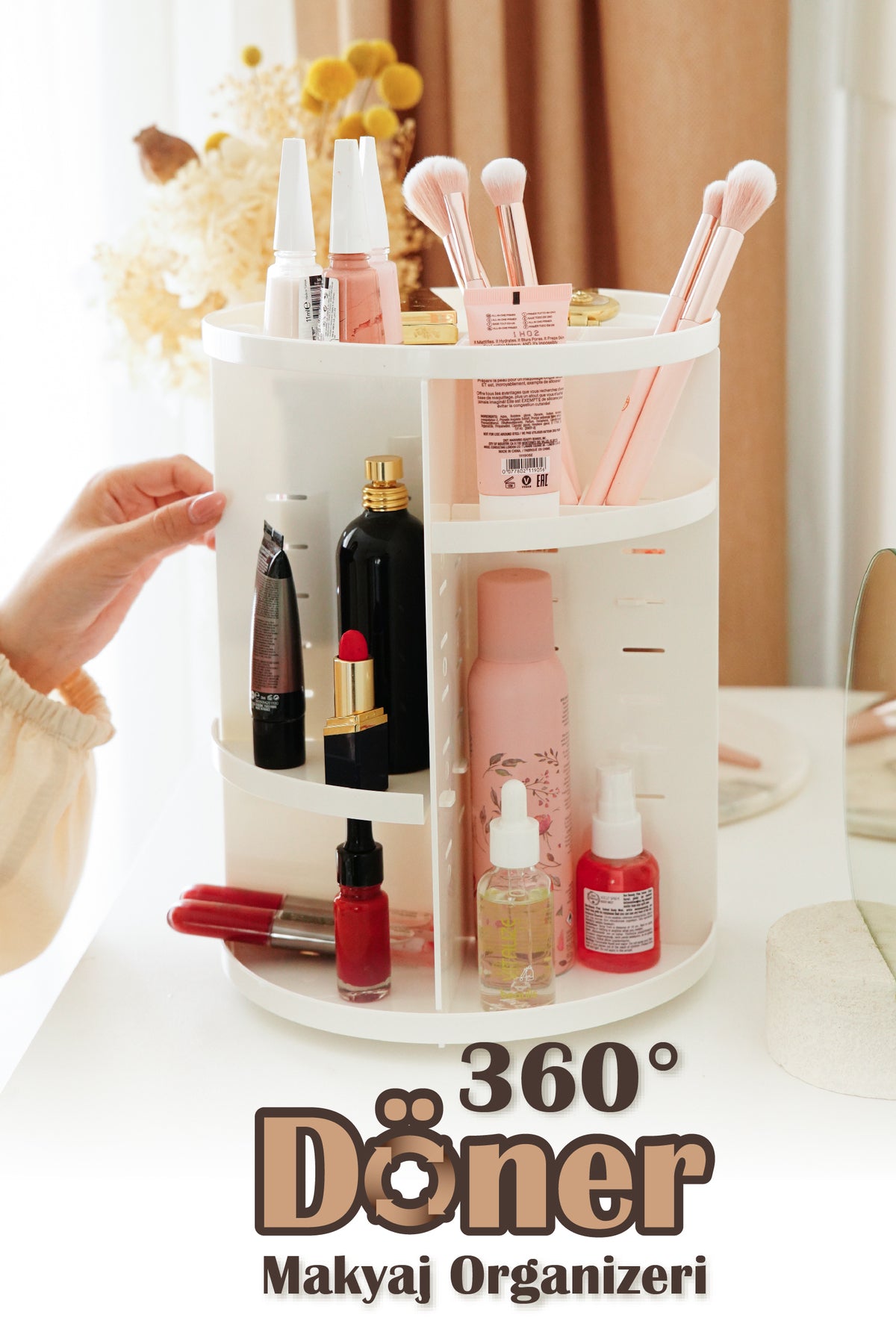 360 Degree Rotating White Makeup Organizer
