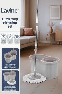360 Ultra Premium Mop Cleaning Set – 16L Bucket with Rotating Head & Stainless Steel Handle (Grey)