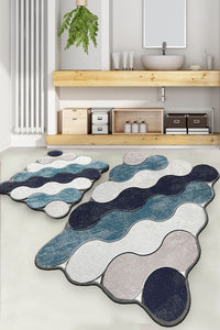 Set covorașe de baie (2 piese) Parte inferioară anti-alunecare Dimensiune: 60 X 100 cm (1 bucată) Dimensiune: 50 X 60 cm (1 bucată) Cerc - Albastru