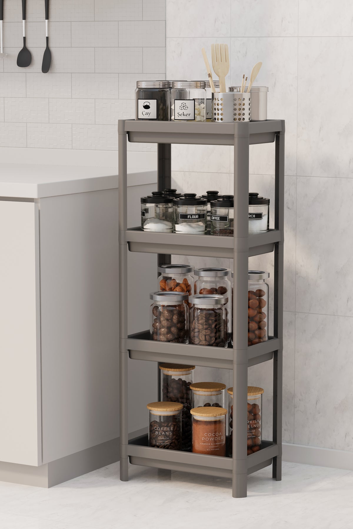 4-Tier Bathroom Shelf Unit Vesken Bathroom Organizer Shampoo Holder Towel Rack Cabinet