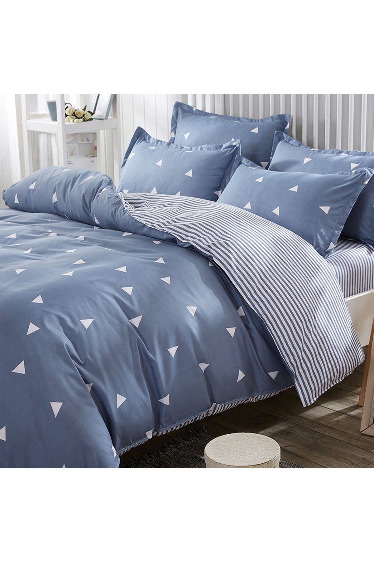 Double Quilt Cover Set Duvet Cover: 200 X 220 Cm Flat Sheet: 220 X 240 Cm Pillowcase: 50 X 70 Cm (2 Pieces) Üçgen - Blue