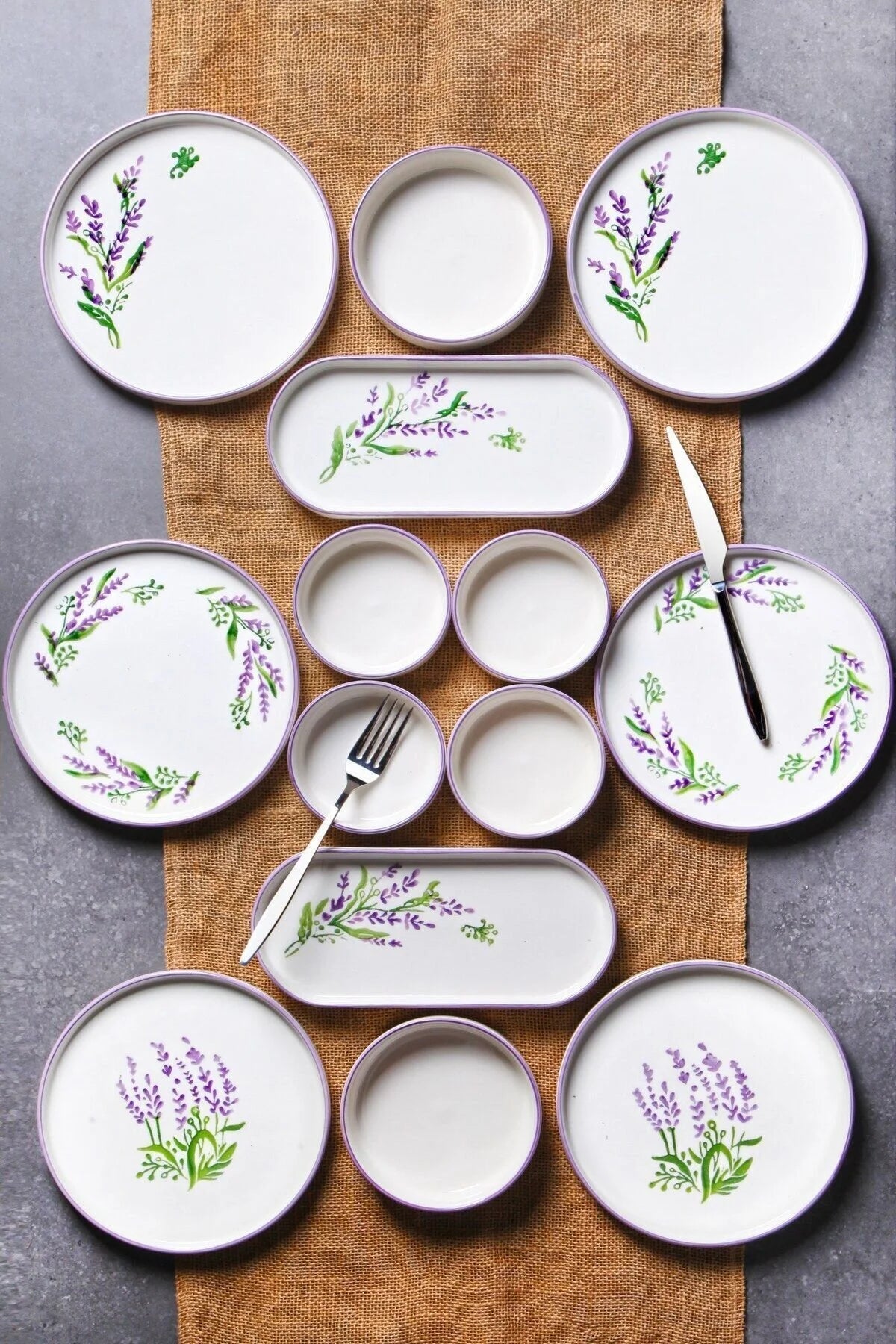 14-Piece Lavender Stackable Breakfast Set 6 People - Luxury Breakfast Presentation Set Plate