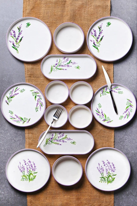 14-Piece Lavender Stackable Breakfast Set 6 People - Luxury Breakfast Presentation Set Plate