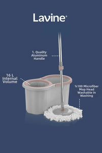 360 Ultra Premium Mop Cleaning Set – 16L Bucket with Rotating Head & Stainless Steel Handle (Grey)