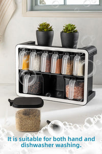 White Screen Printing Label 9-Piece Stand Self-Adhesive Spoon Spice Holder Set Black