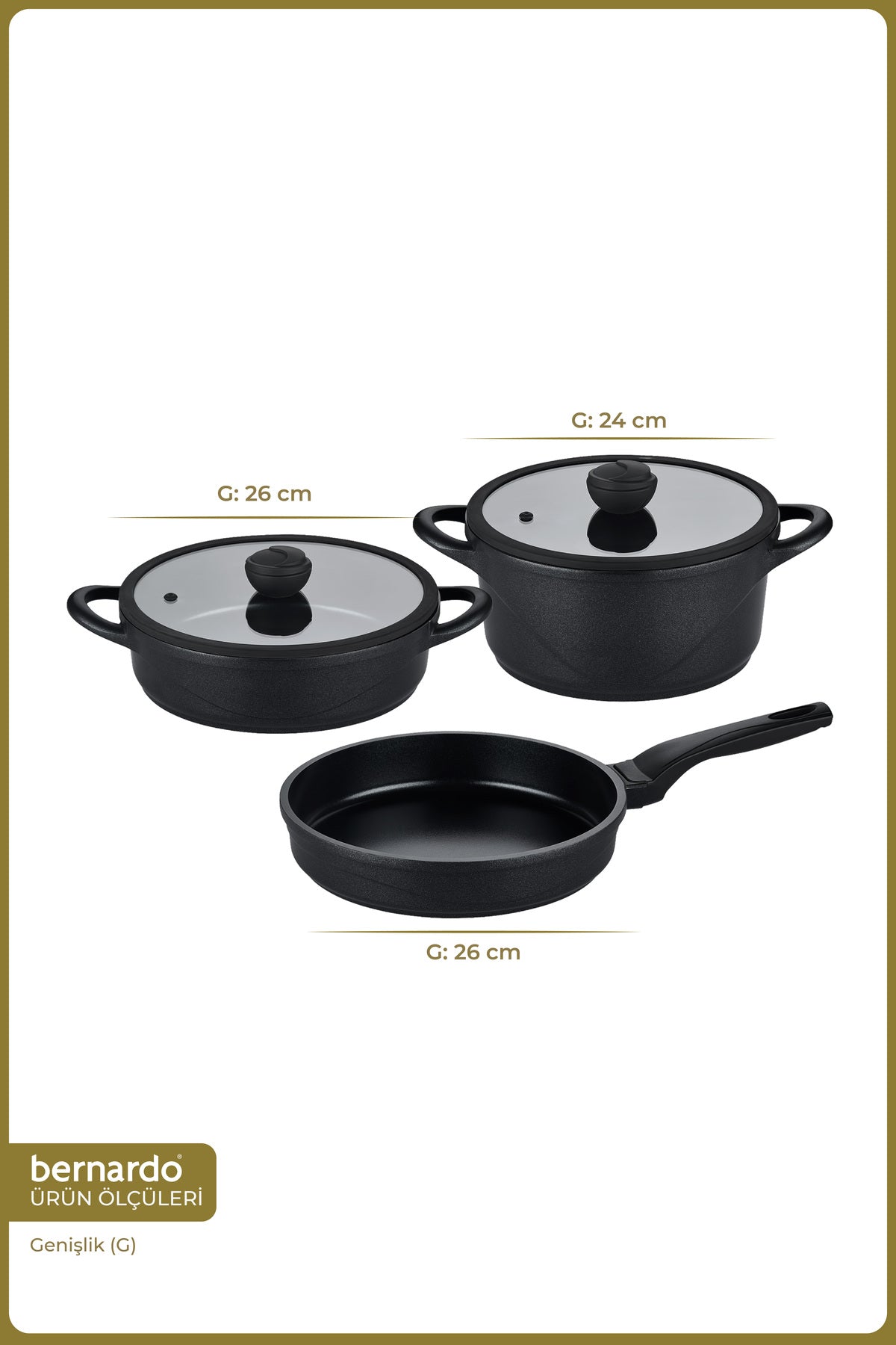xBernardo Arista 5 Piece Ceramic Cast Pot Set Black