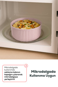 Set de 8 Recipiente Rotunde de Depozitare cu Dungi Roz | 2,5 1,5 0,80 0,45 L | Compatibil cu Cuptorul cu Microunde și Congelatorul