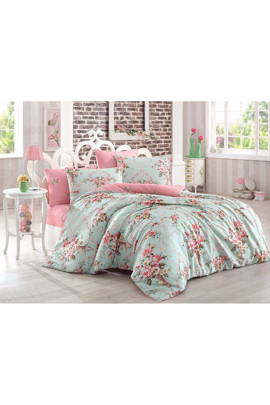 Set Husă de Pilotă Dublă Husă de Pilotă: 200 X 220 Cm Cearșaf de Pat: 220 X 240 Cm Față de Pernă: 50 X 70 Cm (2 Bucăți) Alanur - Mentă