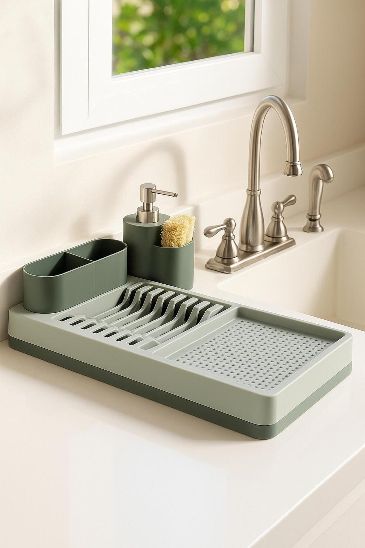 Dish Rack & Countertop Plate Holder – 42x26 cm Multi-Compartment Modern Kitchen Organizer