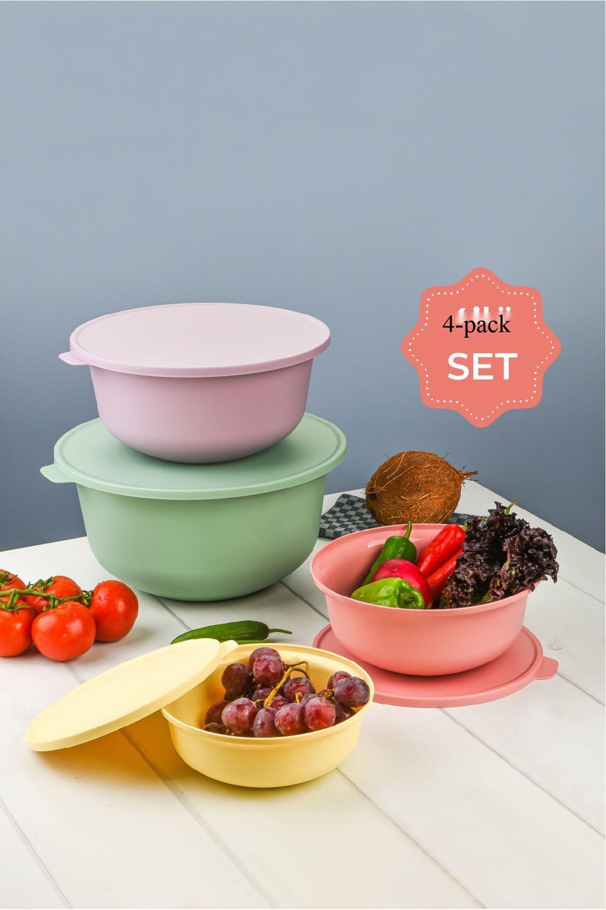 Pastel Colored Tupy Bowl with Lid Set of 4