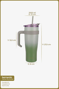 xCană termoizolantă cu pai Bernardo Alto, verde, 1000 ml