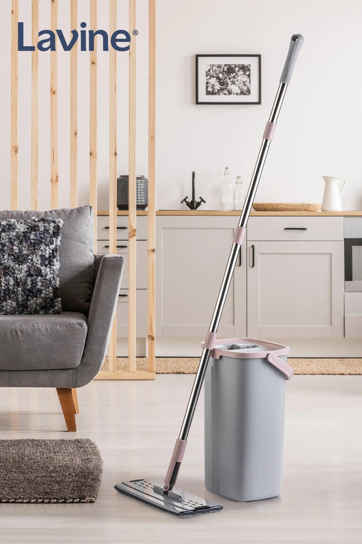 Flat Mop Cleaning Set – Gray | Premium Bucket System with Water Drain & Stainless Steel Handle