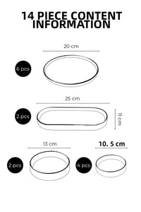 14 Piece 6-Person Axial Stackable Breakfast Set - Luxury Breakfast Presentation Set Plate