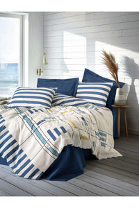 Ranforce Double Quilt Cover Set Quilt Cover: 200 X 220 Cm Flat Sheet: 240 X 260 Cm Pillowcase: 50 X 70 Cm (2 Pieces) Dark Blue