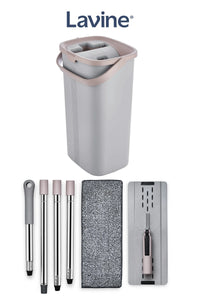 Flat Mop Cleaning Set – Gray | Premium Bucket System with Water Drain & Stainless Steel Handle