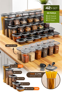 Lux Anthracite 42-Piece Airtight Food and Spice Set with Spoon