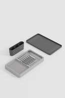 Uscător și Suport de Vase – 42x26 cm cu Multiple Compartimente Organizator Modern de Bucătărie Crem-Gri