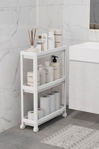 Rectangular 3-Tier Shelving Unit with Wheels - Bathroom Kitchen Organizer Organizer Shelf - Modern Shelf Unit