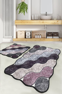 Set covorașe de baie (2 bucăți) Partea inferioară antiderapantă Dimensiune: 60 X 100 cm (1 bucată) Dimensiune: 50 X 60 cm (1 bucată) Cerc - Mov