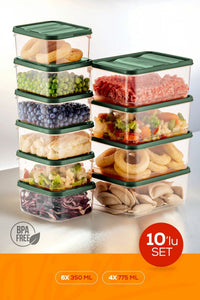 Green 10-Piece Refrigerator Organizer - Microwavable Freezer Storage Container
