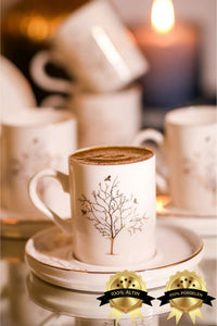 Tree of Life Gold Gilding 12-Piece 6-Person Porcelain Coffee Cup Set Broken White