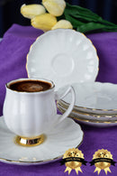 Lale 12 Parça 6 Kişilik Altın Yaldız 80 ml Porselen Kahve Fincan Takımı