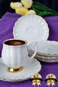 Lale 12 Parça 6 Kişilik Altın Yaldız 80 ml Porselen Kahve Fincan Takımı