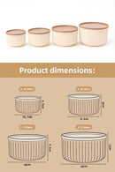 Set de 4 recipiente rotunde de depozitare cu dungi bej | 2,5L 1,5L 0,80L 0,45L | Compatibile cu cuptorul cu microunde și congelatorul
