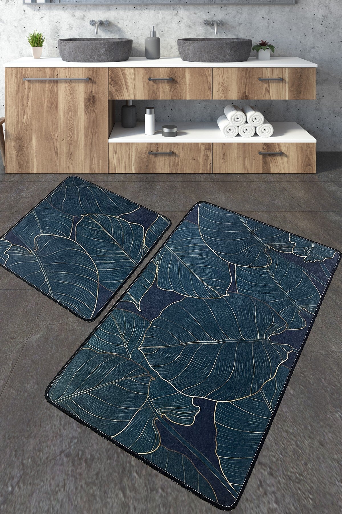 Bathmat Set (2 Pieces) Non-Slip Underside Size: 60 X 100 Cm (1 Piece) Size: 50 X 60 Cm (1 Piece) Zeleno