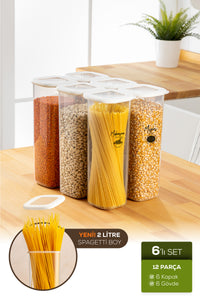 2 Lt White Food Storage Container Set with 6 Labels, Lux Airtight