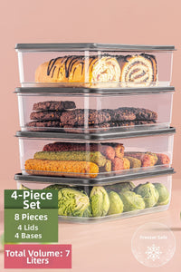 4-Piece 1.75 Liter Refrigerator Organizer Gray Microwave Safe