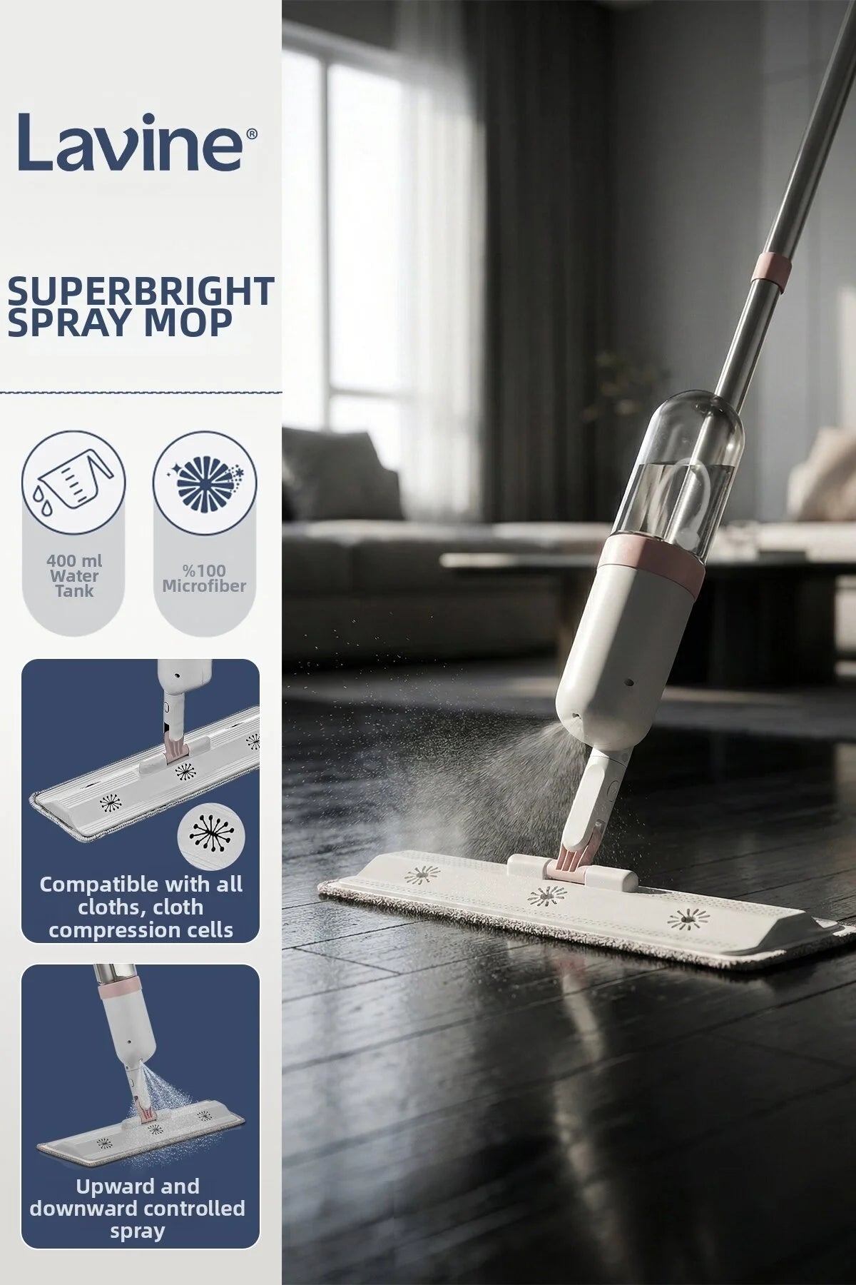 Spray Mop Cleaning Set Velcro Microfiber Cloth Upwards-Oriented Use