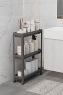 (BLACK) Rectangular 3-Tier Shelving Unit with Wheels - Bathroom Kitchen Organizer Organizer