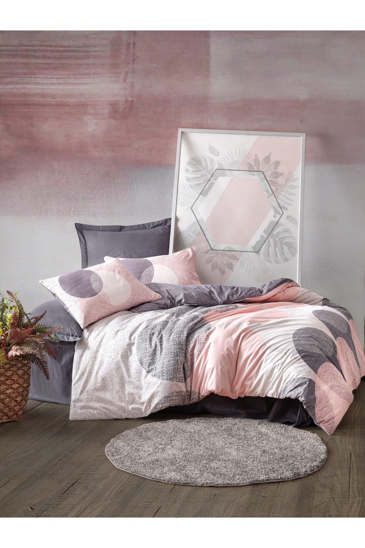 Set Huse de Pilotă Duble Ranforce Husă Pilotă: 200 X 220 Cm Cearșaf de Pat: 240 X 260 Cm Față de Pernă: 50 X 70 Cm (2 Bucăți) Leron - Gri