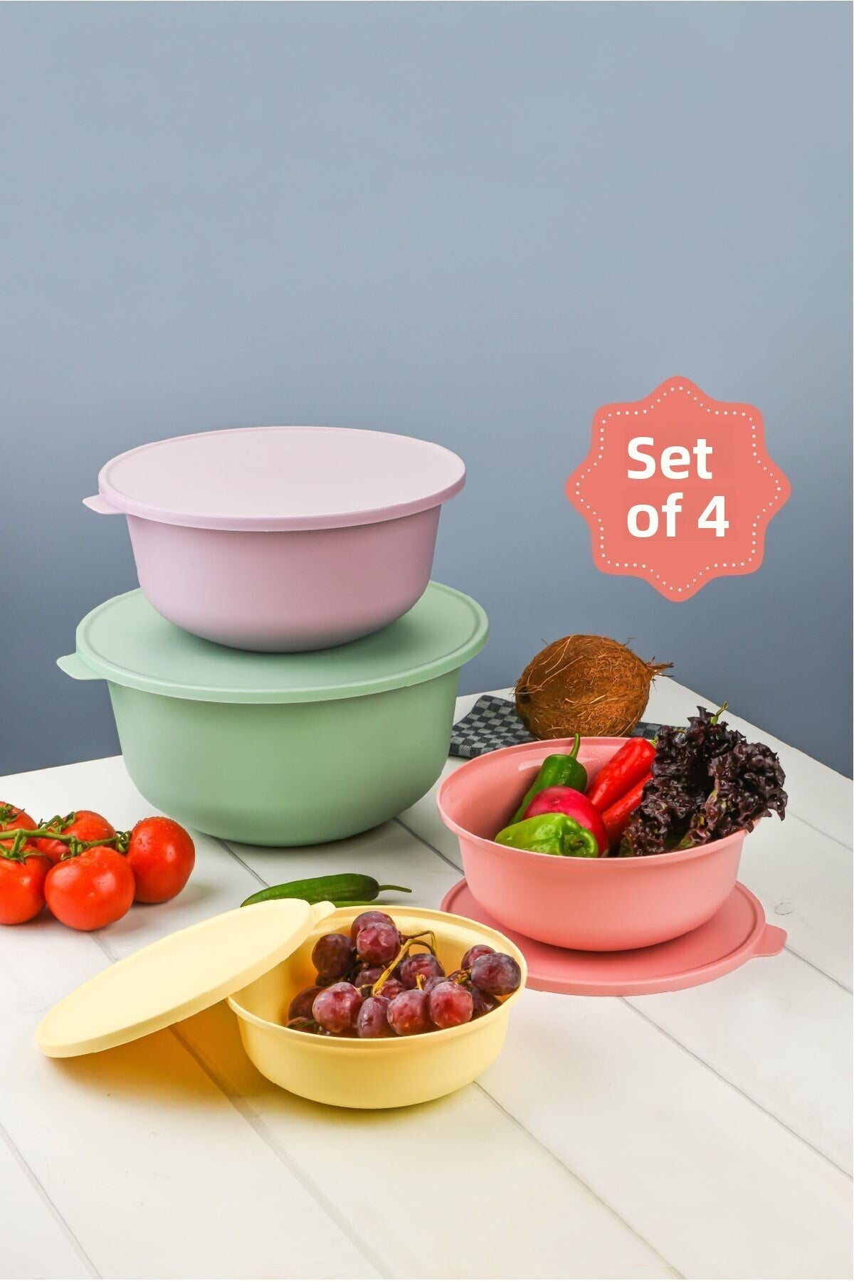 Pastel Colored Tupy Bowl with Lid Set of 4