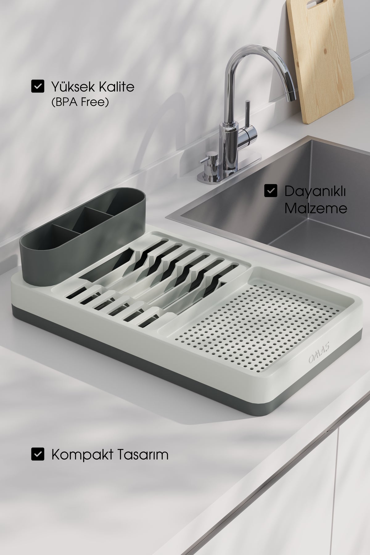 Dish Rack & Countertop Plate Holder â€“ 42x26 cm Multi-Compartment Modern Kitchen Organizer