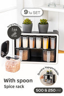 White Screen Printing Label 9-Piece Stand Self-Adhesive Spoon Spice Holder Set Black