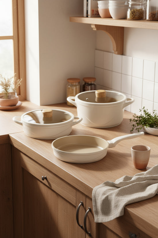 Set oale ceramice din fontă Bernardo Arista, 5 piese, Ivory