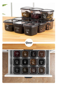 24-Piece Peggy Square Food and Spice Full Set with White Screen Printing Label 8x(1,2, 0,55, 0,45) Ant