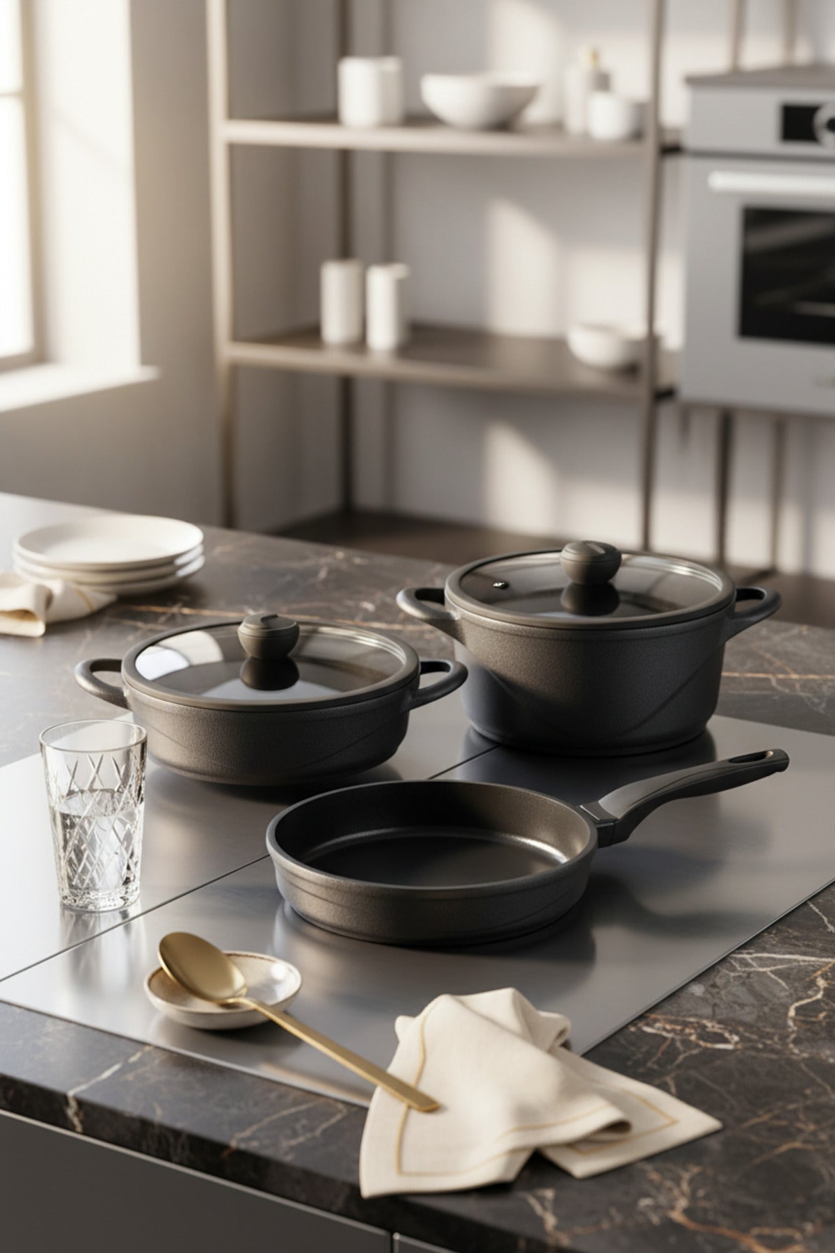 xBernardo Arista 5 Piece Ceramic Cast Pot Set Black