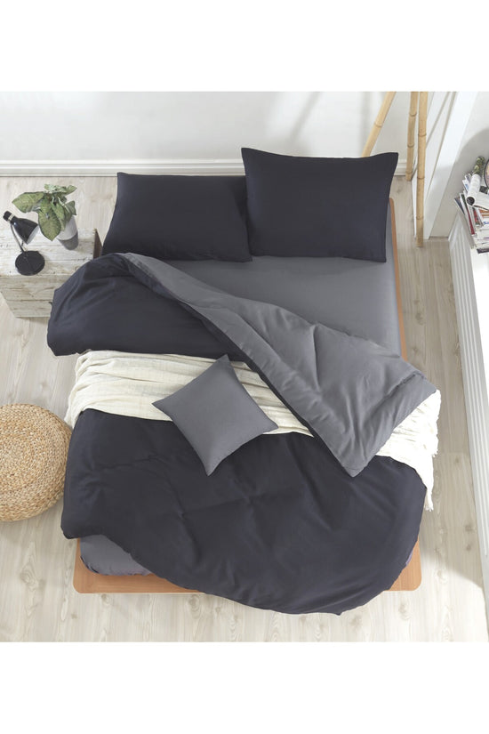 Double Quilt Cover Set Duvet Cover: 200 X 220 Cm (1 Piece) Flat Sheet: 220 X 240 Cm (1 Piece) Pillowcase: 50 X 70 Cm (2 Pieces) Mix - Black, Fume