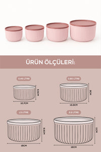 Set of 4 Round Storage Containers Pink |   2.5L 1.5L 0.80L 0.45L |   Microwave and Freezer Compatible