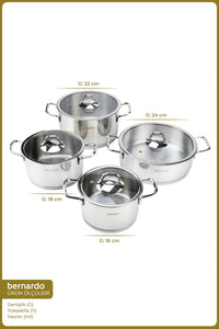 xBernardo Sonora 8 Piece Cylindrical Steel Pot Set