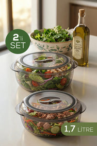 Set of 2 Acrylic Round Storage Containers - Food Storage Container 1.7 Liters
