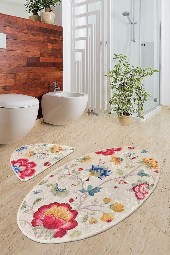 Bathmat Set (2 Pieces) Non-Slip Underside Bathmat: 50 X 60 Cm (1 Piece) Bathmat: 60 X 100 Cm (1 Piece) Oval Multicolor